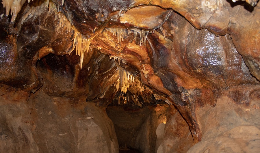 Colorful stalagmites in the colorful Ohio Caverns in West Liberty, Ohio USA.