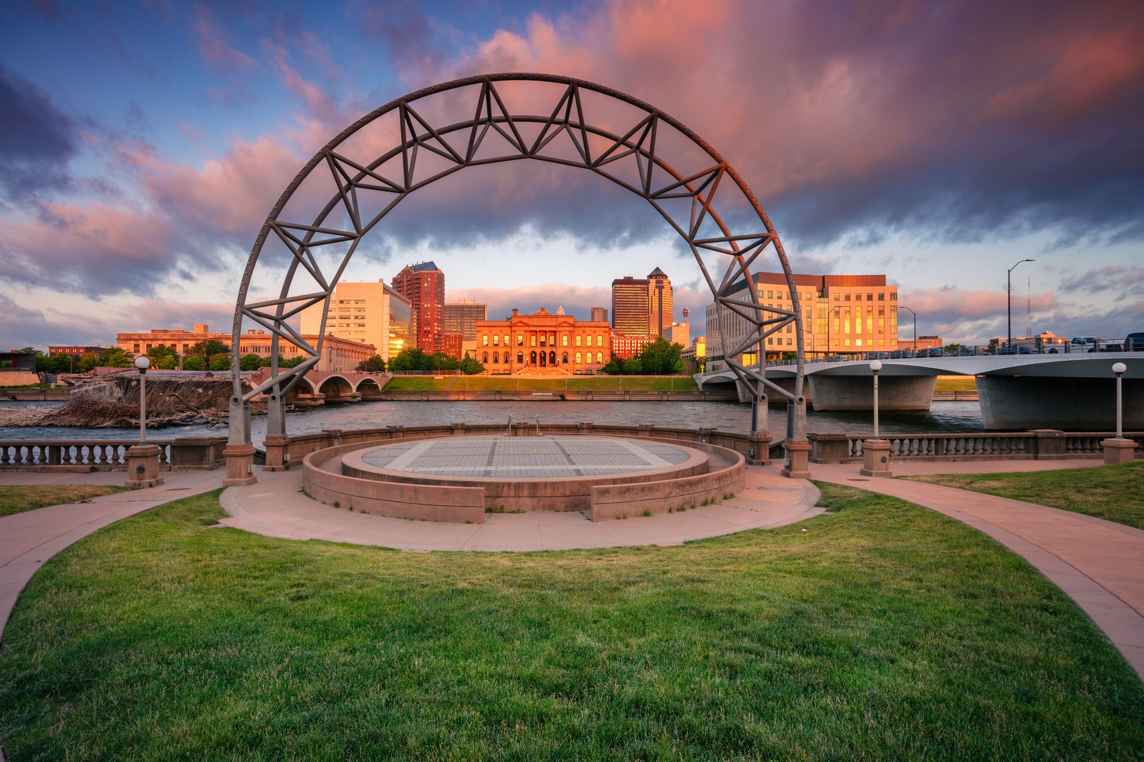 Des Moines, Iowa, USA. Cityscape image of Des Moines skyline, Iowa, USA at summer sunrise.