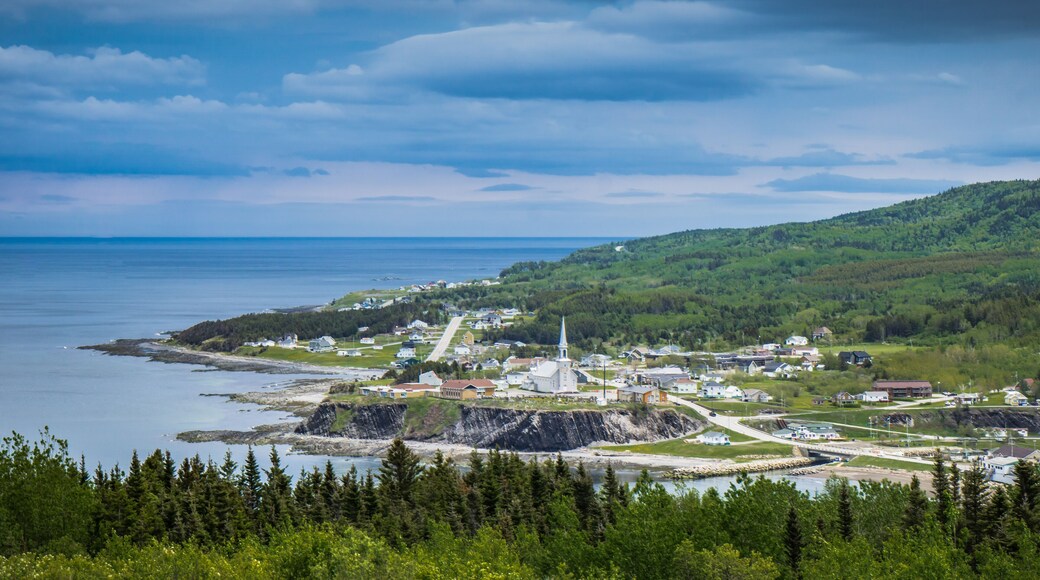 View on Grand Vallée small town from the scenic route 132 in Gaspesie (Quebec, Canada)
