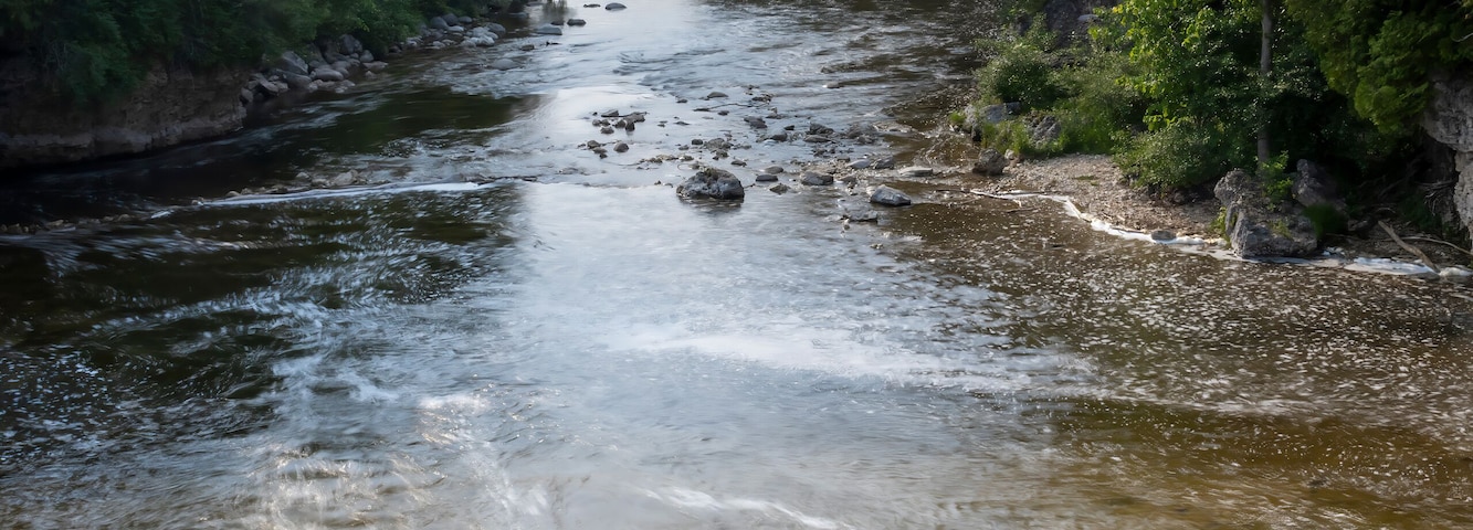 McGowan Falls in the small town of Durham, Ontario pours over the rocks in the Saugeen River.