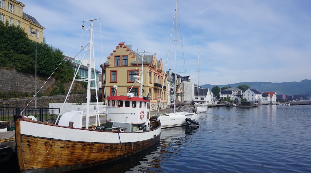 Farsund village, the administrative centre of Farsund municipality in Vest-Agder county, Norway. The town is located near the mouth of the Lyngdalsfjorden.