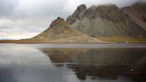 Hofn showing general coastal views, mist or fog and mountains