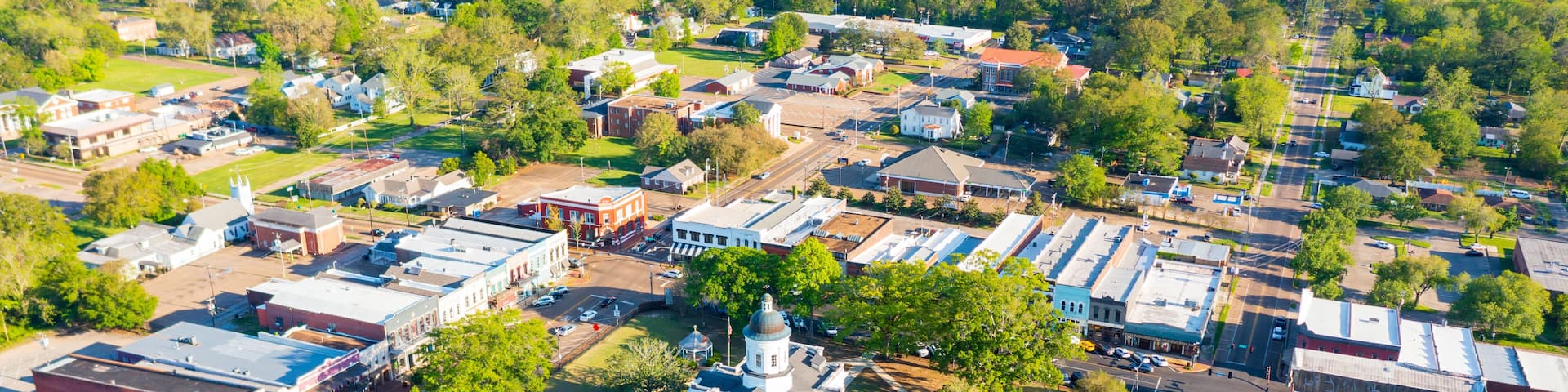 Aerial view of the Courthouse Square in Canton, MS