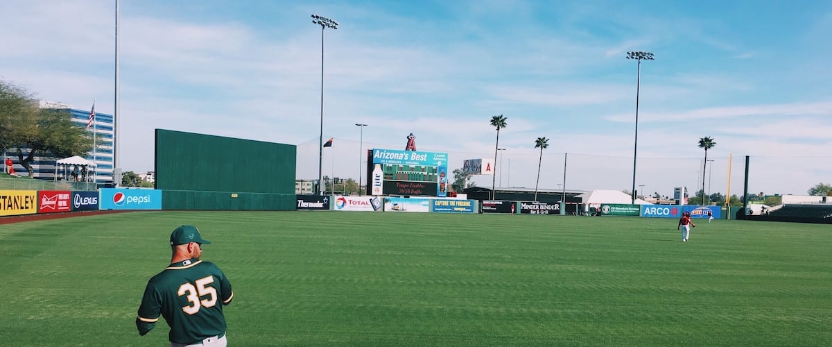 Get close to the dugout of the away team pitchers at the Angles spring training stadium.