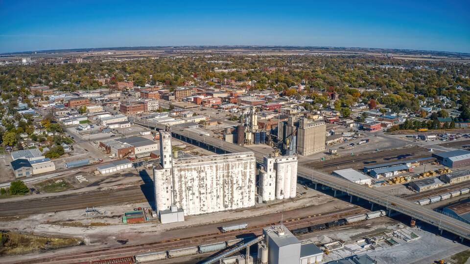 Aerial View of the Omaha Suburb of Fremont, Nebraska