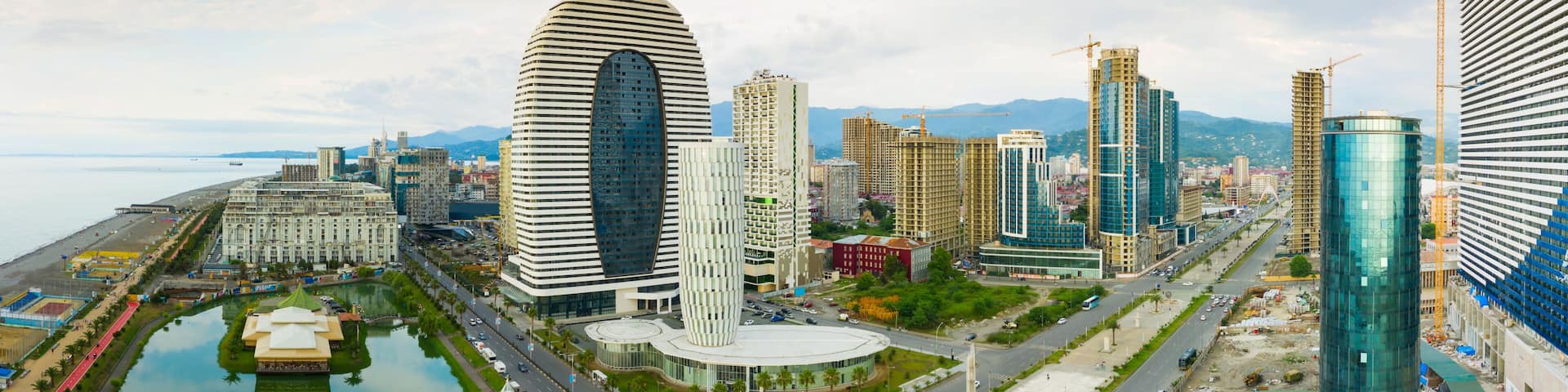 Panoramic view of Batumi, Georgia. View of the center of Batumi and the promenade and the beach. The capital of Adjara, Georgia.