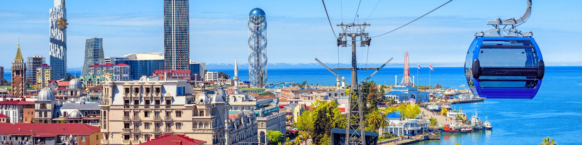 Batumi city, Georgia, panoramic view of the skyline and port