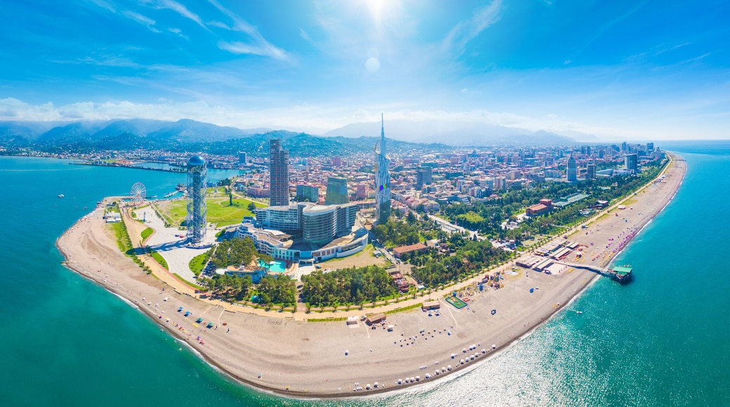 Aerial image of beautiful Batumi made with drone in sunny summer weather.