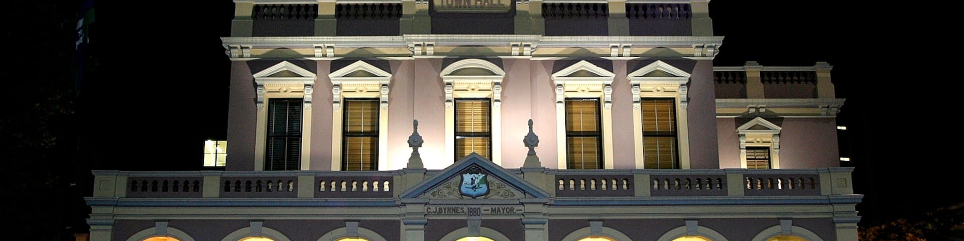 Parramatta featuring heritage architecture, night scenes and an administrative buidling