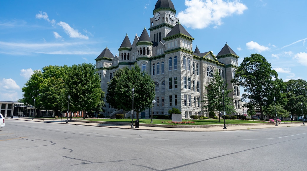 Low angle view of the Jasper Country Carthage courthouse in Missouri on a sunny day