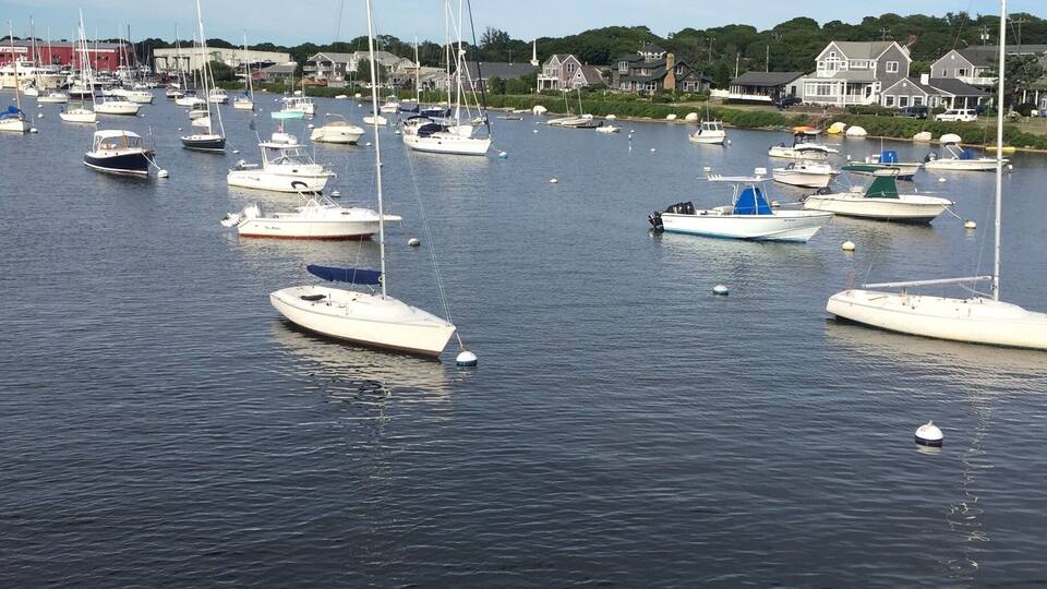 The personal watercraft line the ferry passage to Martha's Vineyard like little toy boats!