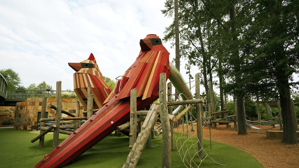 The playground at Downtown Cary Park, a newly renovated public park with family friendly activities and a dog play area