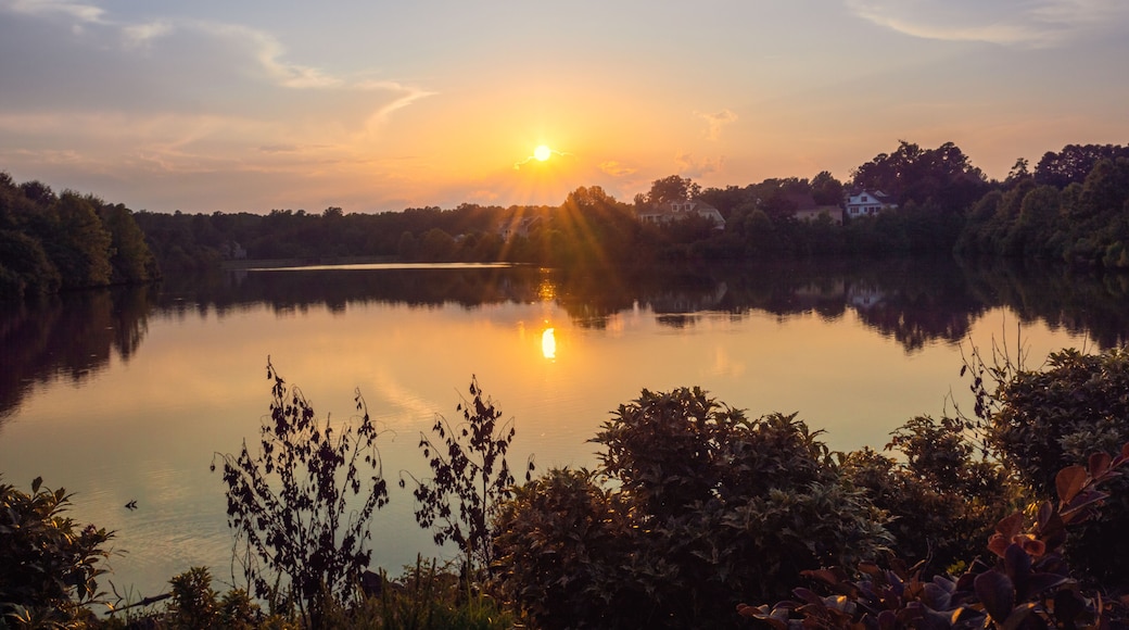 Sunset by the Cary Park Lake on a summer day