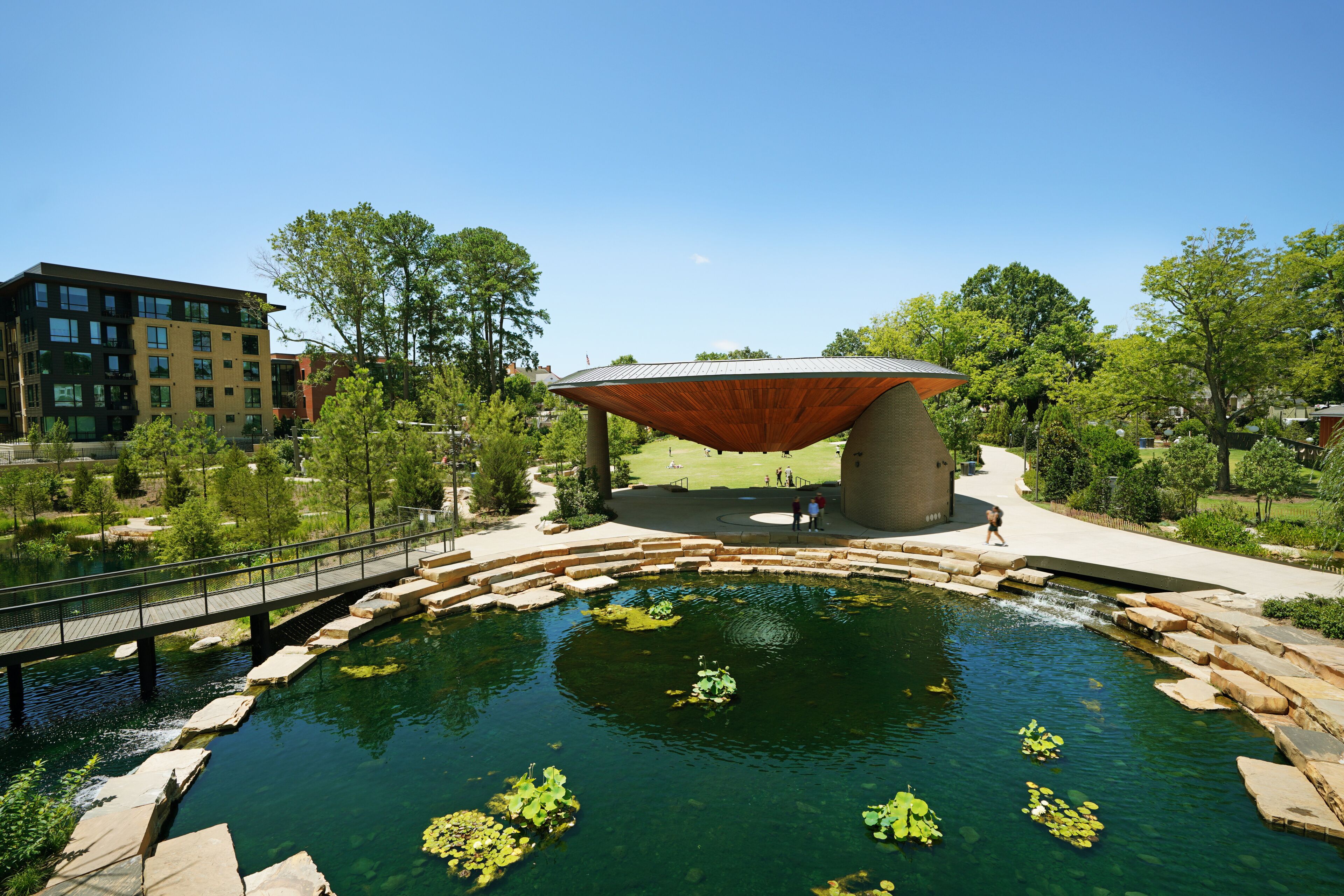 Downtown Cary Park in Cary NC, , a renovated public city park with playgrounds, cafes and an amphitheater