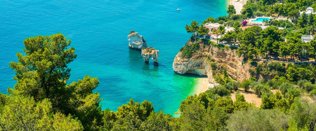 Panoramic sight of the famous Baia delle Zagare in the Gargano national park. Apulia (Puglia), Italy.
