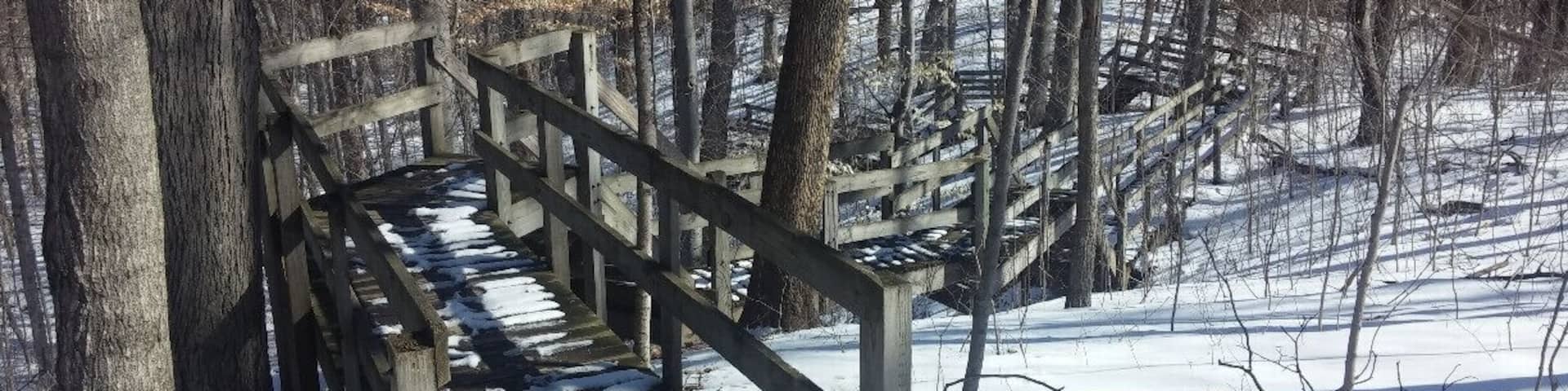 The boardwalk descending from the trail head down towards the Sandusky River.