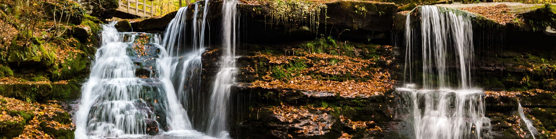 Diamond Notch Falls in Catskill Mountains, New York. West Kill Falls or also called Diamond Notch Falls, is located in the eastern part of the Catskill Mountains and in the town of West Kill.