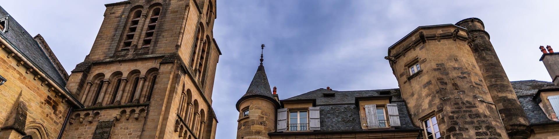 Medieval buildings and the Collegiate Church of Saint Martin, Place Charles de Gaulle, in Brive-la-Gaillarde, Corrèze, Nouvelle-Aquitaine, France