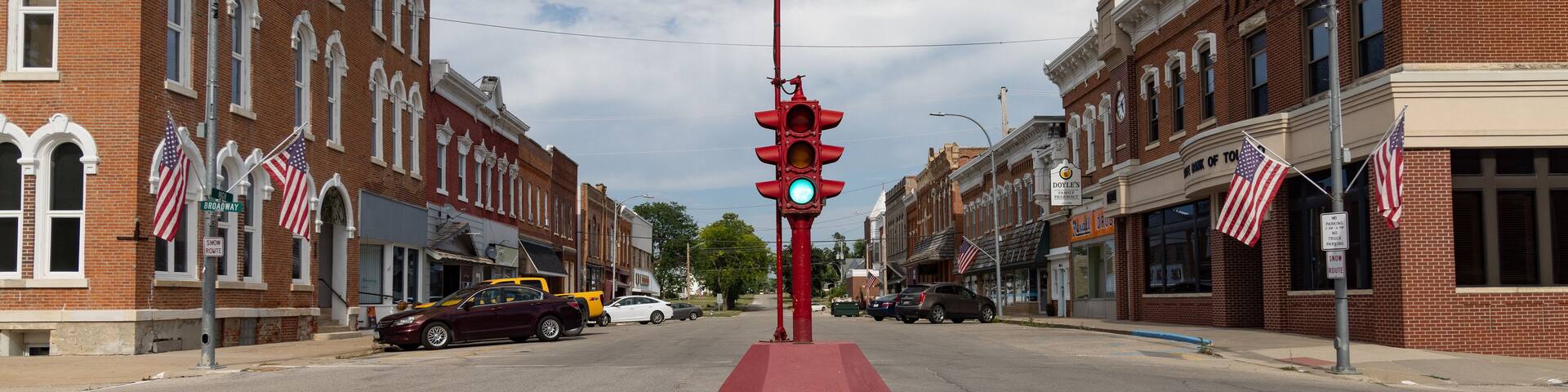 Antique stoplight in downtown Toledo, Iowa.