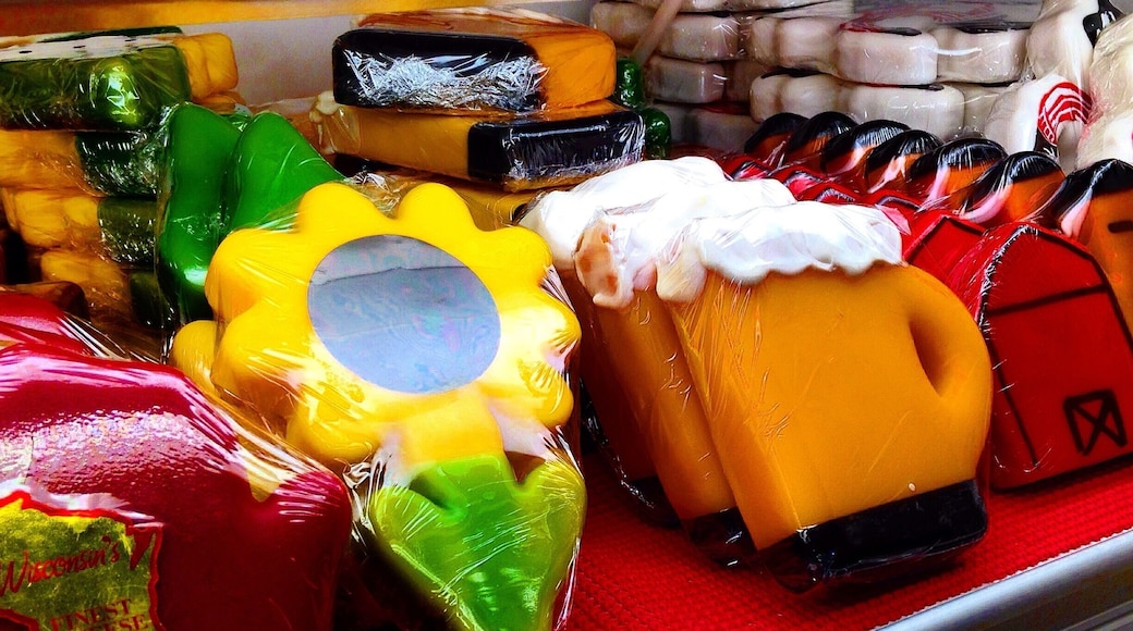 While in Wisconsin, be sure to stop at one of the many cheese outlets along the interstate. Great cheese and beer is to be had. Not steep discounts but lots of novelty items like these wax shaped cheeses.