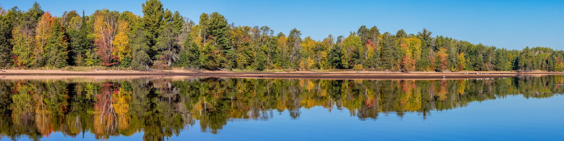 Colorful trees on Lake Nokomis, Tomahawk Wisconsin at the end of Septmber