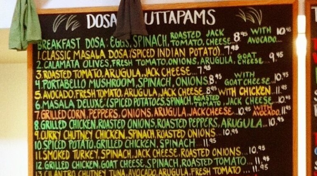 Here's a look at the menu. Personal pick is Dosa #13: tuna, curry, avocado. Tasty!
