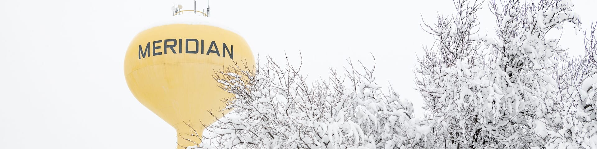 Water Tower in Meridian Idaho on a cold winter morning with snow