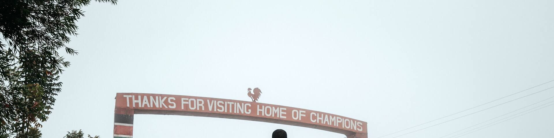 Runner with the inscription Thanks for visiting Iten, home of Champions, running training in Kenya. Marathon running, illustration photo