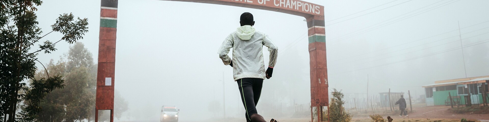 Runner with the inscription Thanks for visiting Iten, home of Champions, running training in Kenya. Marathon running, illustration photo