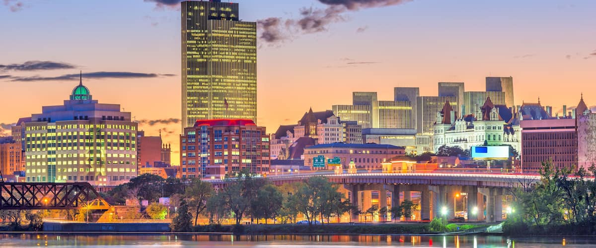 Albany, New York, USA skyline on the Hudson River
