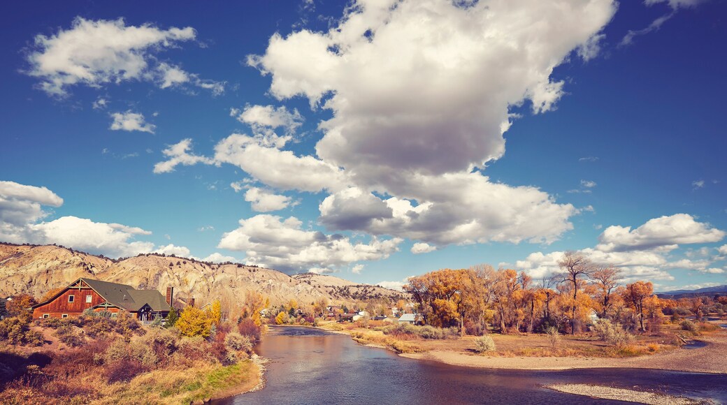 Vintage toned beautiful autumn landscape with Eagle River, Colorado, USA.