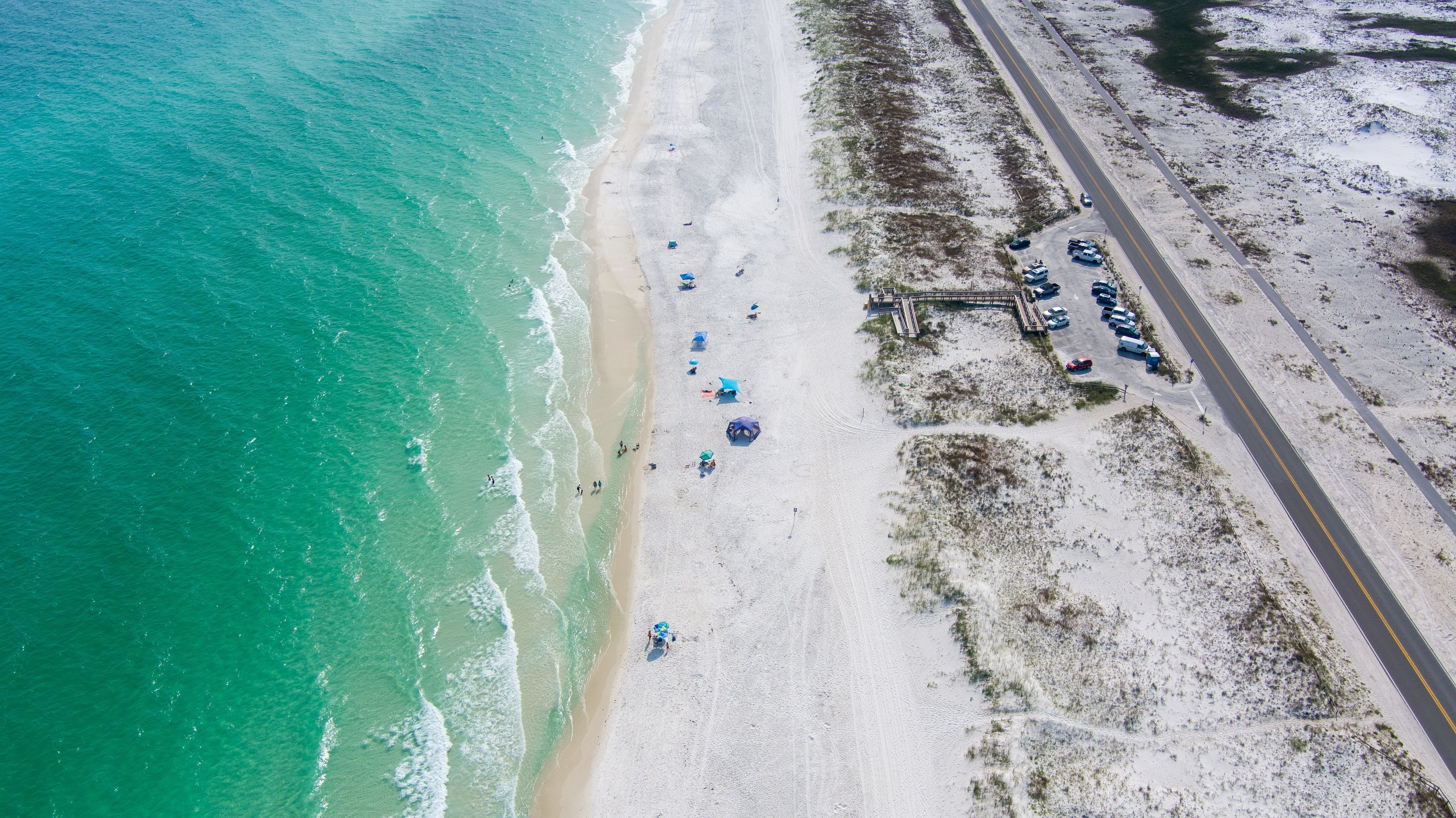 Aerial view of the beach in Pensacola, Florida