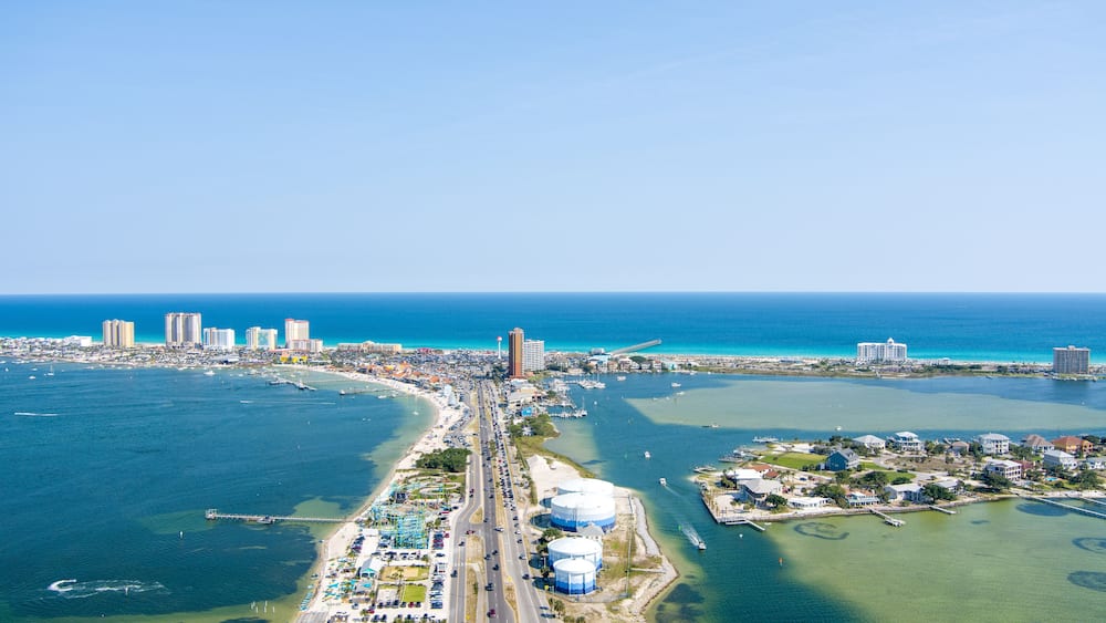 Aerial view of Pensacola Beach on Memorial Day Weekend 2023