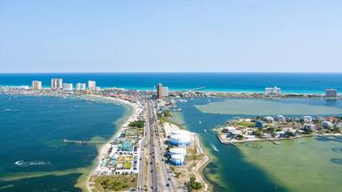 Aerial view of Pensacola Beach on Memorial Day Weekend 2023