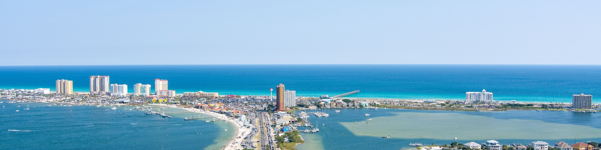 Aerial view of Pensacola Beach on Memorial Day Weekend 2023