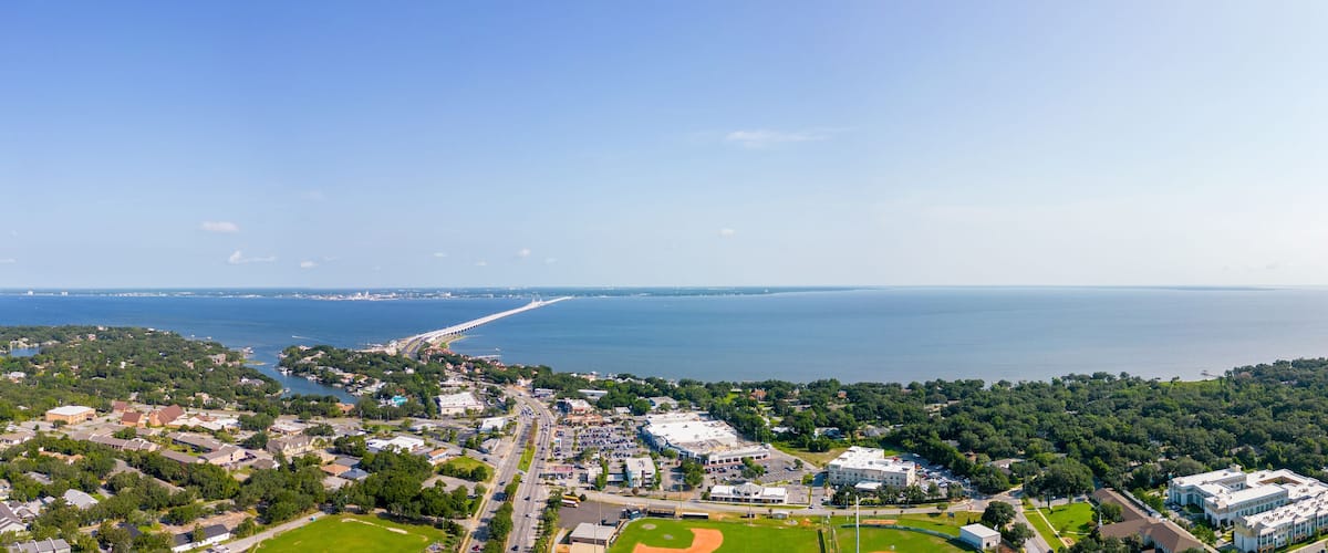 Aerial drone panorama Gulf Breeze Florida USA