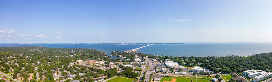Aerial drone panorama Gulf Breeze Florida USA