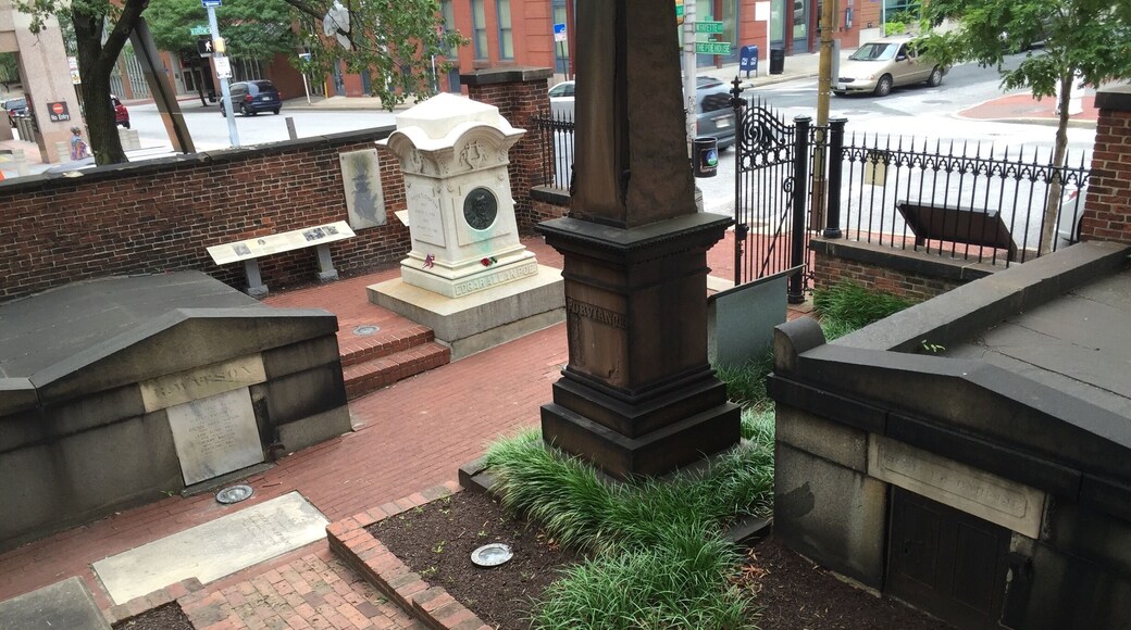 The grave site of Edgar Alan Poe rests in Westminster alongside a who's who of Baltimore. The wrought iron carriage gates (right) were added in the mid-1900s by a wealthy fan of the late author in order to protect the area and add to its charm.