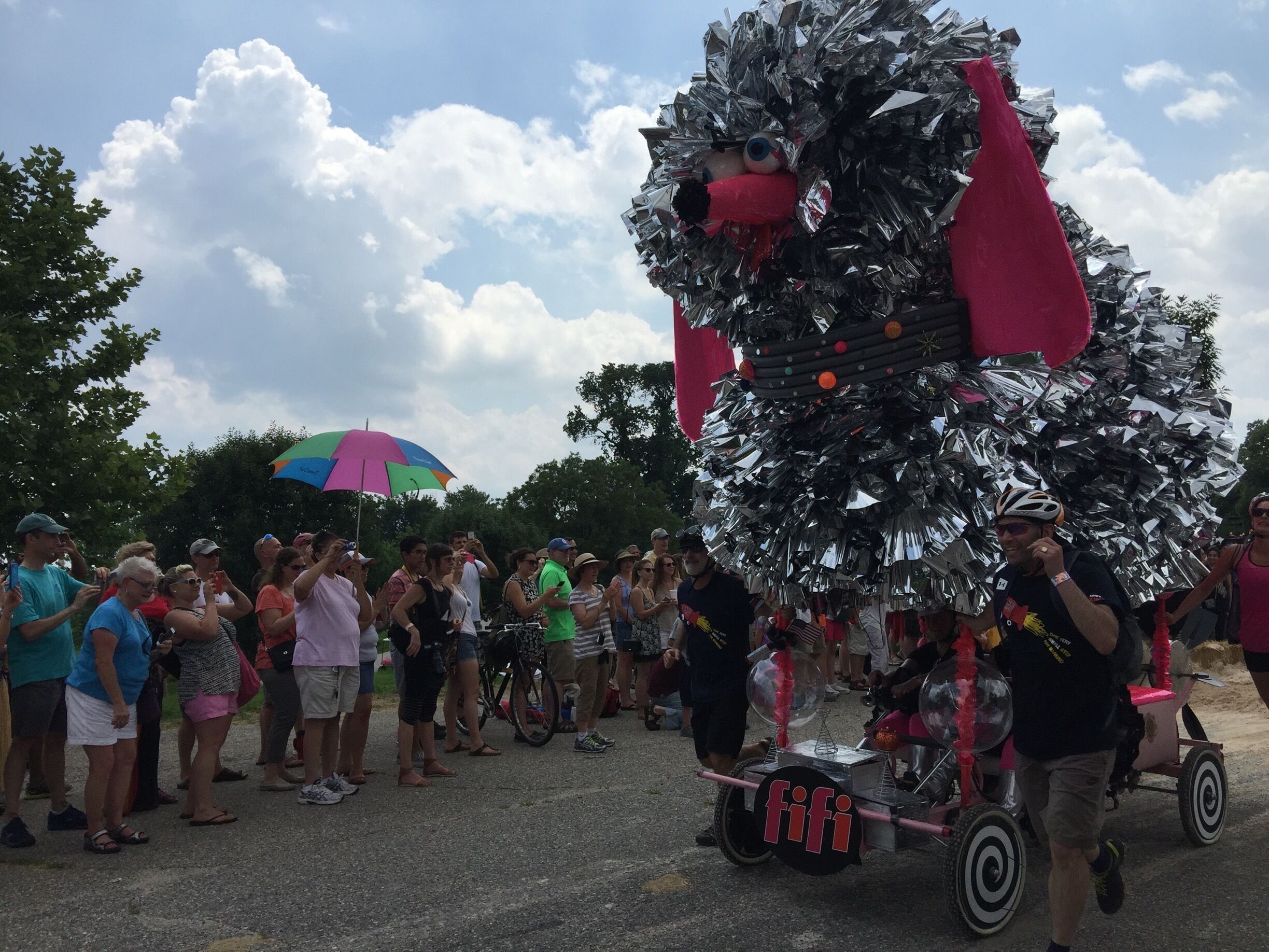 Fifi getting ready for the sand competition in AVAM's annual Kinetic Sculpture Race 2015