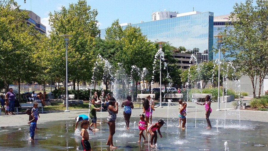 Locals cooling off right in the Inner Harbour. Free to all the public and yes, that includes the wet adults not in the picture!