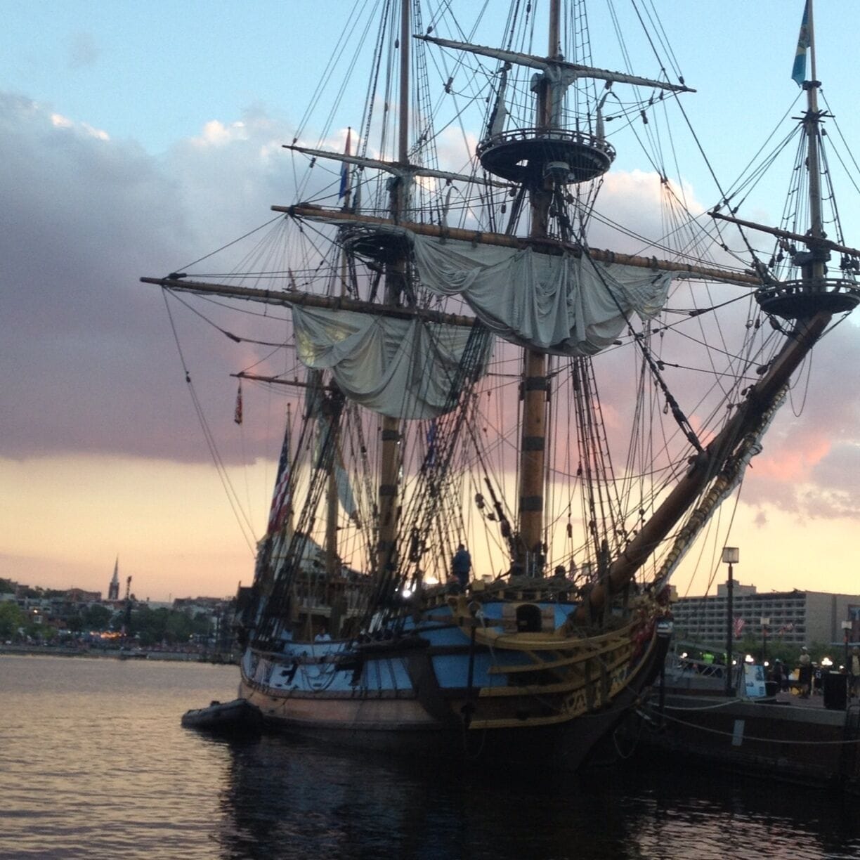 The USS Constellation sits majestically in Baltimore's Inner Harbor. She was constructed in 1854, and is a Sloop of War. From 1859-1861 she disrupted the African slave trade. During that time she intercepted 3 slave trade ships and freed the African slaves. It is a great ship to visit and has been very nicely restored. There are also many wonderful events which are held on the ship.