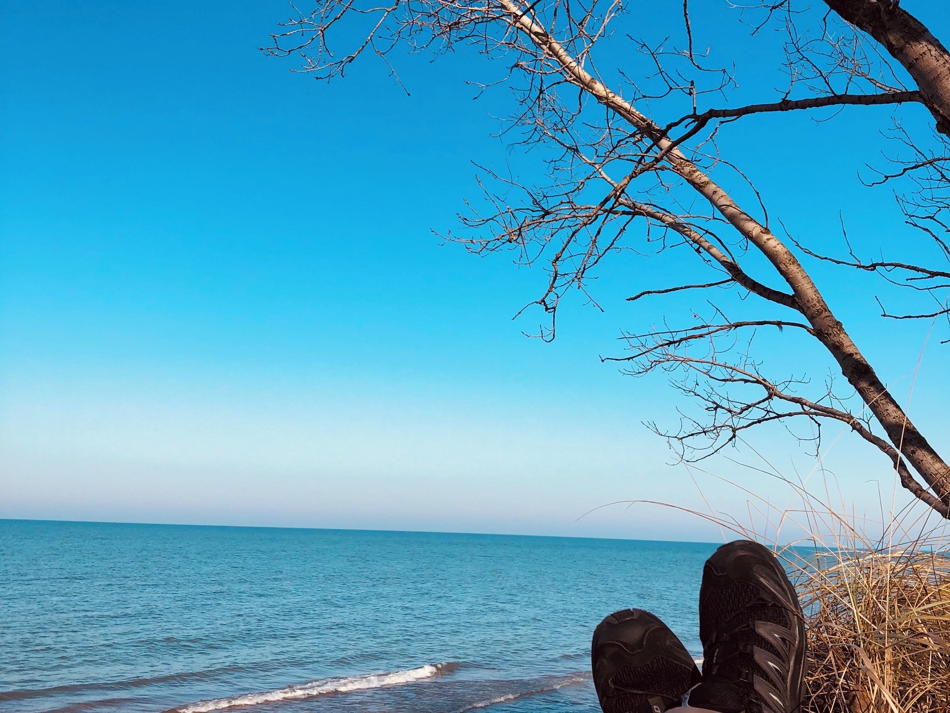 Relaxing on the beach. Lake Michigan in December usually doesn’t look like this..