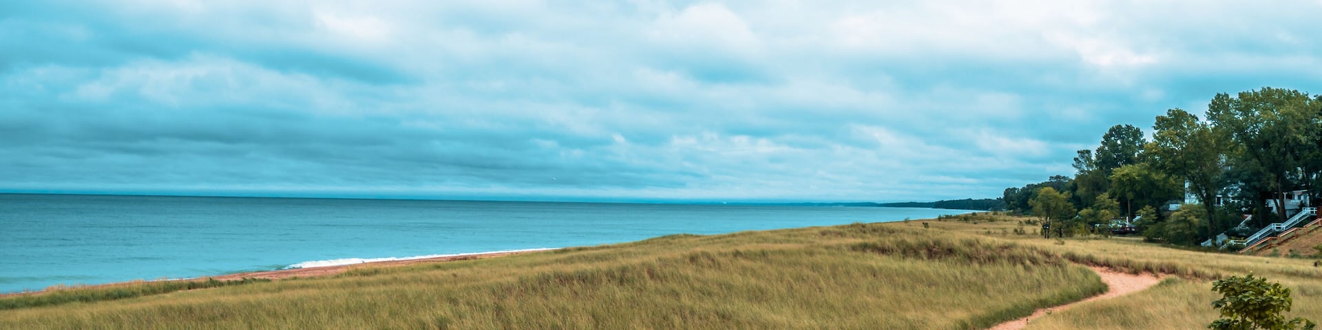 Dramatic landscape of lake michigan dunes and beach in New Buffalo Michigan