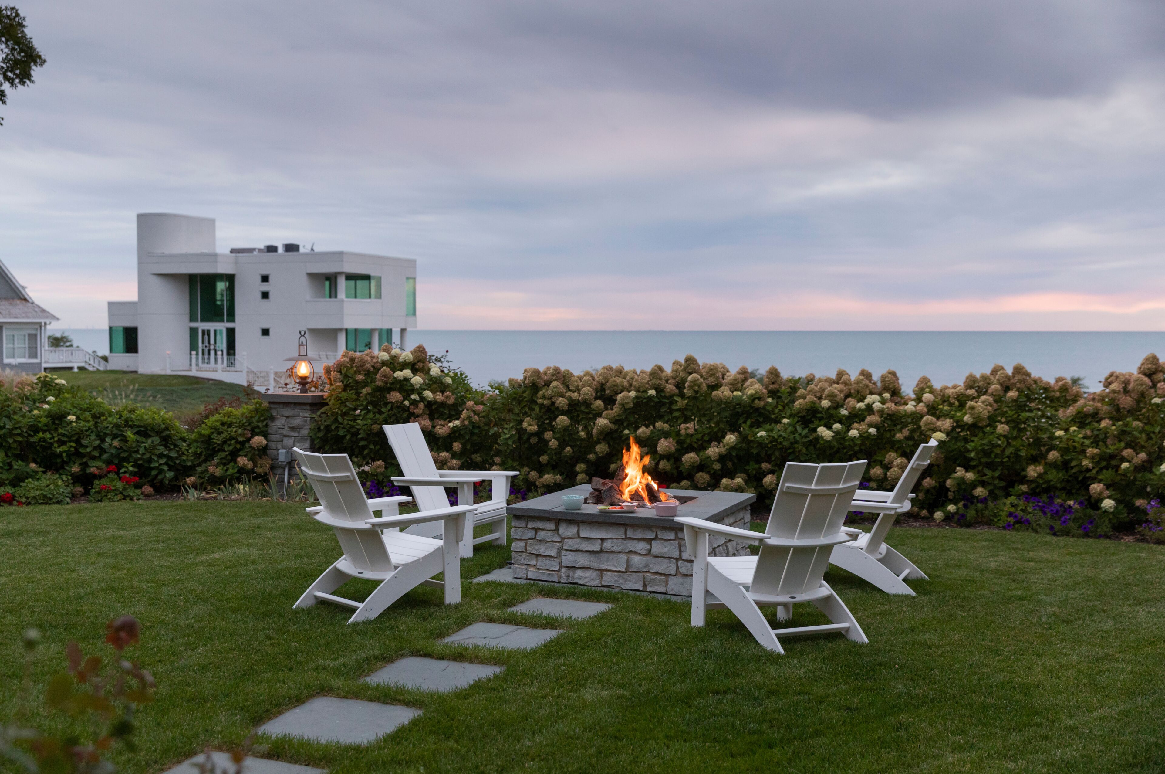 Lake Michigan landscape with bonfire and hygge 
