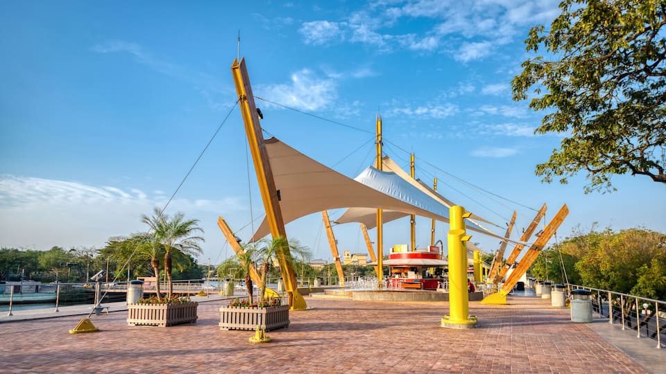 Guayaquil, Guayas, Ecuador - November, 2013: El Malecón del Salado (Pier of the Salty) is a boardwalk along a salt water estuary, built under the municipality of Jaime Nebot in 2009.
