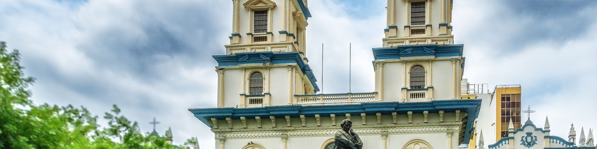 Statue of Vicente Rocafuerte in front of the Church of San Francisco in downtown Guayaquil, Ecuador. Rocafuerte was the first native president of Ecuador.