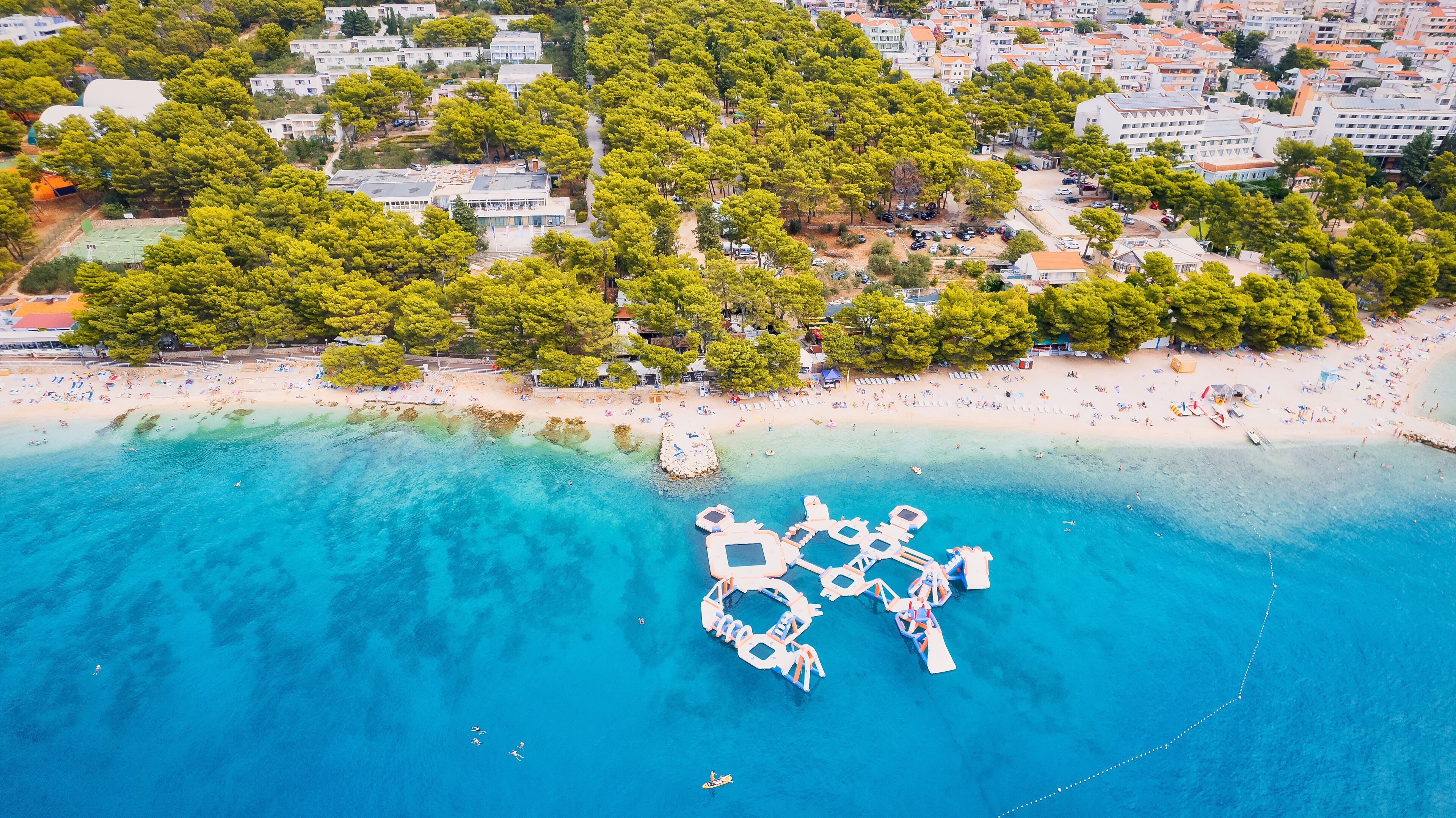 On a sunny day in Makarska on the Makarska Riviera, an aerial photo of Croatia was captured.