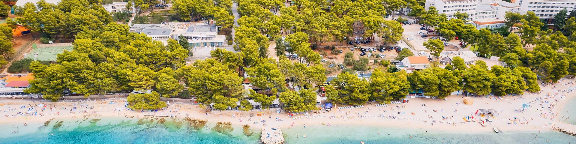 On a sunny day in Makarska on the Makarska Riviera, an aerial photo of Croatia was captured.