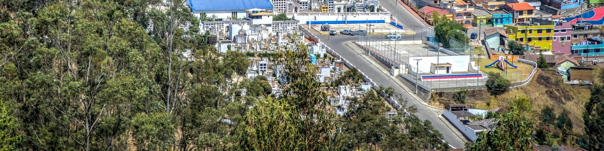 Guaranda, Bolivar province, Ecuador, September 2013: View of the Guaranda cemetery, from a high view point, on a sunny morning.