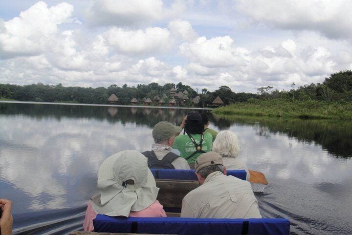 To access the mighty amazon jungle 3-4 hours in a canoe up the Napo River to the lodge you see on the other side of the lake.  A wild experience.
